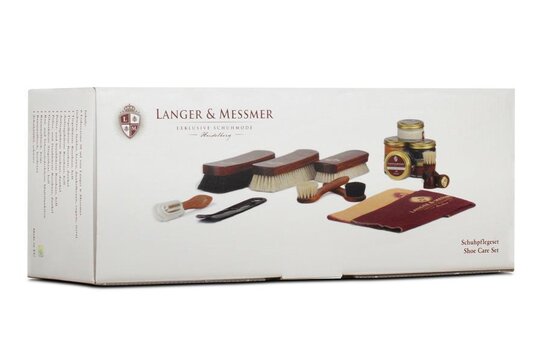 Langer & Messmer 17-teiliges Schuhpflegeset inkl. Pflegecremes und hochwertigen Rosshaarbrsten
