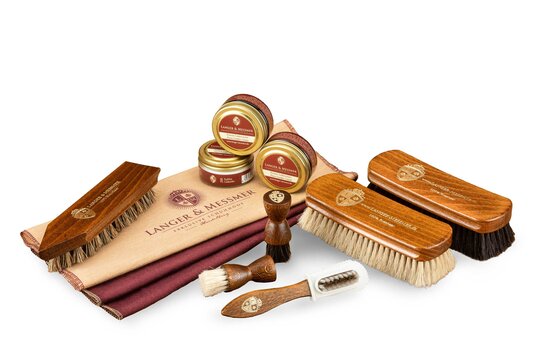 Langer & Messmer 12 Piece Shoe Care Set incl. Shoe Cream and high-grade Horsehair Brushes