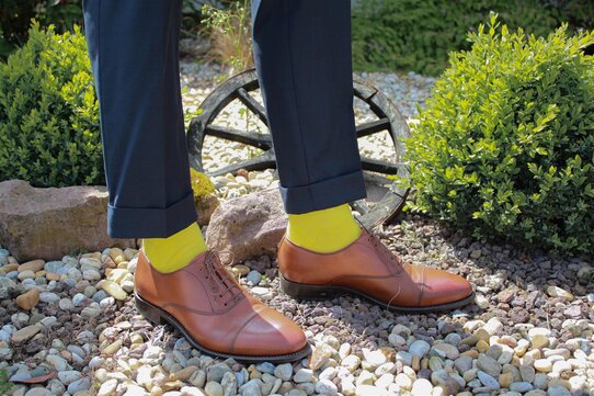 Langer & Messmer Mens Cotton Knee-Length Socks Lemon Yellow UK Size 11-12
